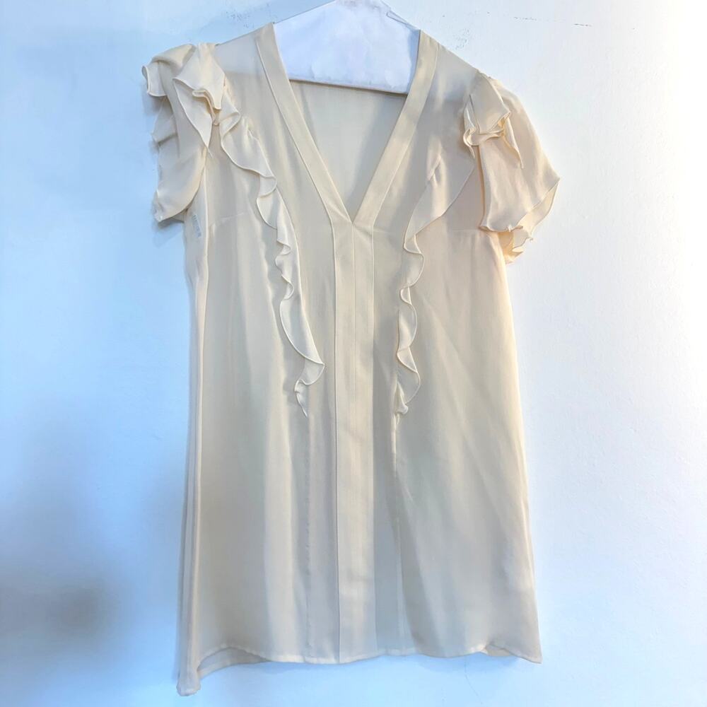 ETRO 100% Silk Ivory Ruffle V-Neck Blouse Flutter Sleeve Top IT 38 US S Luxury